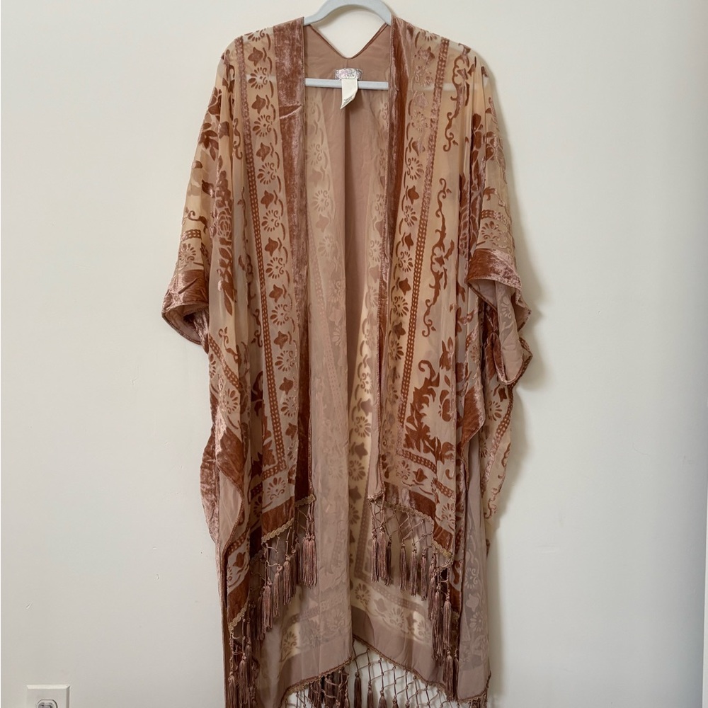 Free people nightbird burnout kimono in warm sand combo